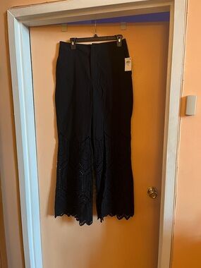 bloom Black Eyelet Wide-Leg Pants with Scalloped Hem